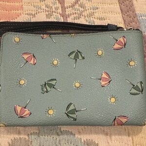 Coach Green Umbrella Print Wristlet